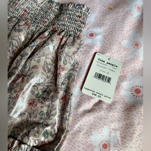 NWT FREE PEOPLE Floral Lavender Combo Shimmering Bubble Mini Skirt XL - Picture 8 of 12